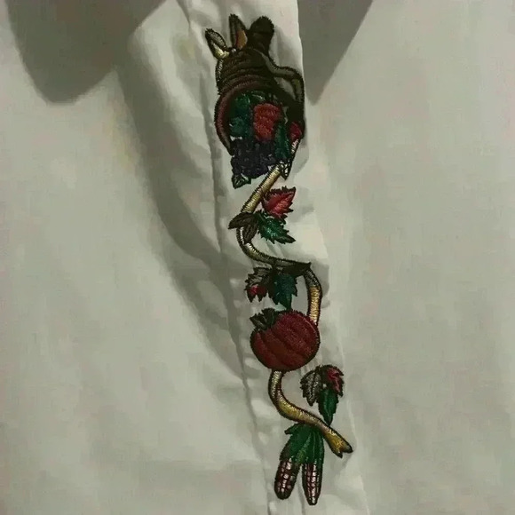 Vintage Basic Editions White Button Down size L Thanksgiving Blouse Embroidery - Picture 2 of 10